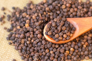 black pepper Indian spice  on a brown background