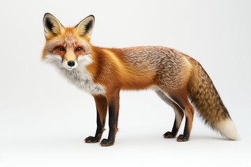 Obraz premium Red Fox Standing Alert with Piercing Gaze and Bushy Tail A red fox in a standing position, attentively observing its surroundings with a sharp and focused expression