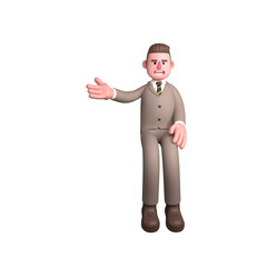 Male Lawyer Professionalism in 3D. A male lawyer is standing leaning slightly back and with his left hand on his thigh while his right hand is raised to the side. Legal Services