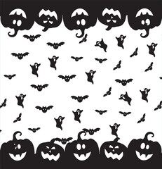 Halloween character types. Ghost, pumpkin drawings.	