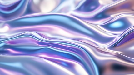 Obraz premium A close-up of an iridescent holographic satin cloth, with soft curves and gentle folds that undulate in the wind