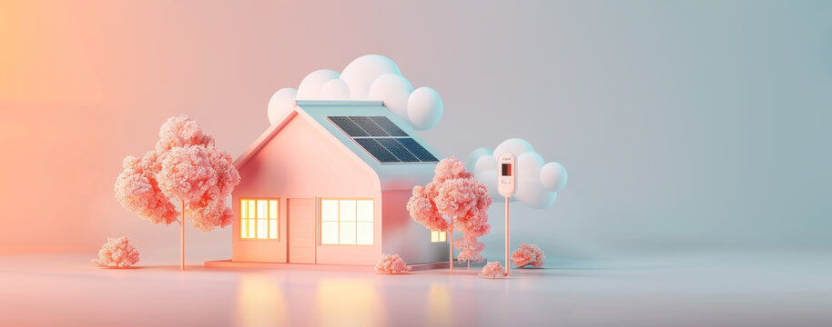 Minimalist House with Solar Panels and Trees