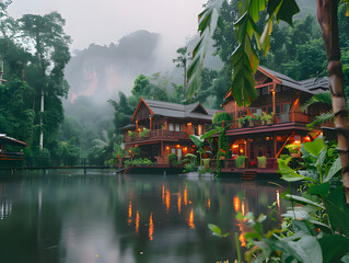 chinese temple in the morning. Generative AI