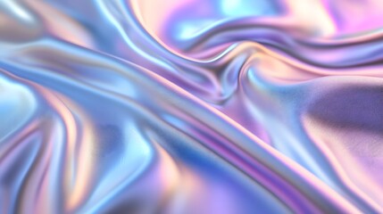 Obraz premium A close-up of an iridescent holographic satin cloth, with soft curves and gentle folds that undulate in the wind