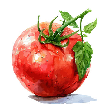 recommend clip art: Watercolor drawing of Tomato with leaves, isolated on a white background, and Tomato vector