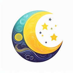 logo de lune en croissant jaune et bleue en illustration ia, logo, rêve et rêverie