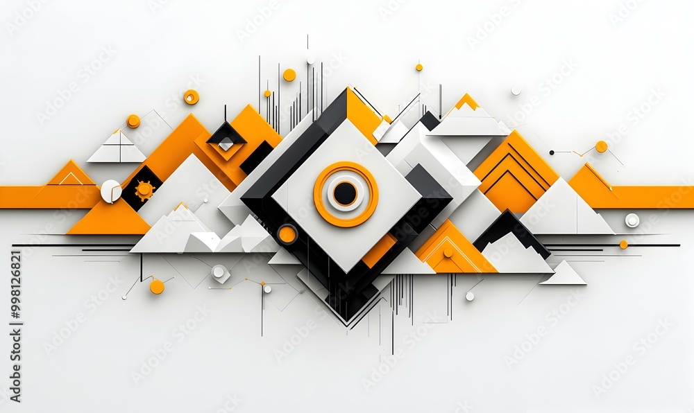 Poster geometric harmony, a captivating design blending shapes and colors, creating a visually striking and
