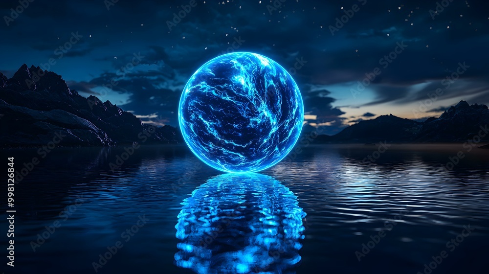 Poster luminous sphere of artificial intelligence, a vibrant orb symbolizing the essence and potential of a