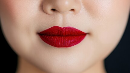 Fototapeta premium Close-up of a woman's lips featuring vibrant red lipstick, showcasing beauty and makeup artistry.