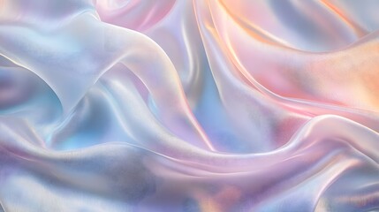 Obraz premium A close-up of an iridescent holographic satin cloth, with soft curves and gentle folds that undulate in the wind