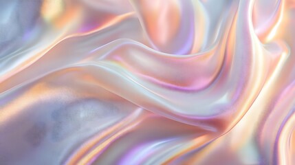 Obraz premium A close-up of an iridescent holographic satin cloth, with soft curves and gentle folds that undulate in the wind