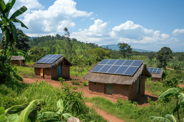 Solar panels providing clean energy to a remote village, promoting sustainability and improving living standards
