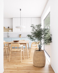Beautiful modern minimalist kitchen design with lots of natural light and stylish decor