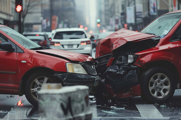 Collision of two vehicles involved in major accident on road with major damage