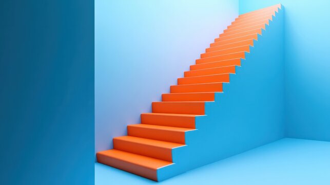 blue stairs leading to orange top step success top level or career minimal modern concept