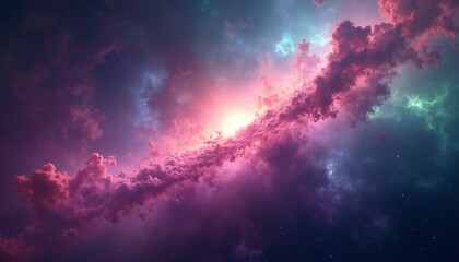 Fototapeta premium A stunning, panoramic view of a nebula, with swirling clouds of gas and dust in vibrant hues of pink, purple, blue, and green