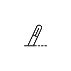 Line drawing of a medical skin knife cutting a skin surgery on icon. Minimalist line art of a special knife for internal organ surgery. Editable icon.