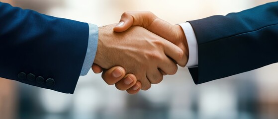Obraz premium Two professionals engaged in a handshake, symbolizing agreement and partnership.