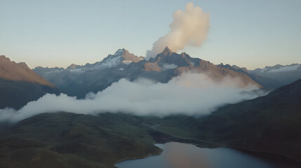 Aerial View of the Patagonian Mountain Range: Jagged Peaks and Glacial Lakes