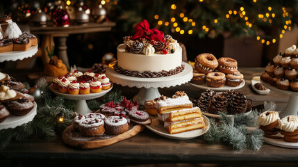 Naklejka premium Christmas cake on the winter season