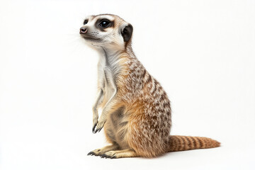 Fototapeta premium Sitting Meerkat in a Relaxed Pose A meerkat sitting down, appearing calm and at ease in a simple setting