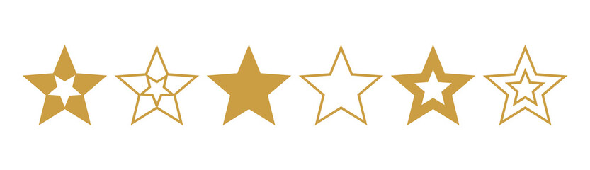 Gold Christmas stars icons set on transparent background. PNG illustration.