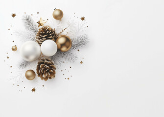 golden and white christmas balls background banner
