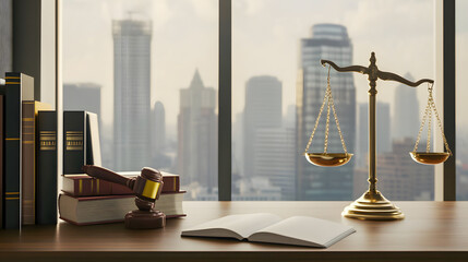 Modern law office scene with inviting atmosphere and ample copy space.






