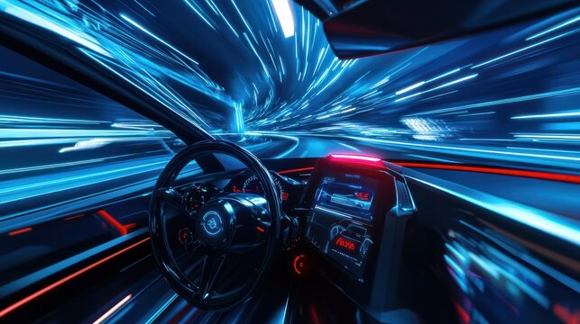 Visual image of autonomous driving car and digital speedometer technology