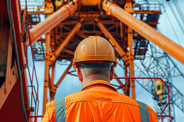 Construction worker observing a building site generative AI image