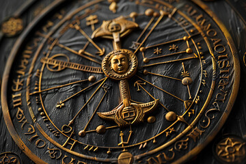 Obraz premium Astrological composition with zodiac circle in signs and symbols