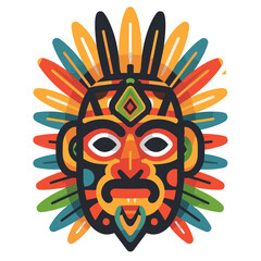 Fototapeta premium A colorful mask with a man's face on it. The mask is decorated with feathers and has a tribal look to it Latino American style