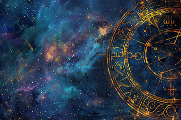 Fototapeta premium Astrological composition with zodiac circle in signs and symbols