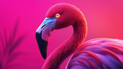 Obraz premium A vibrant, stylized flamingo with glowing features against a pink neon backdrop.