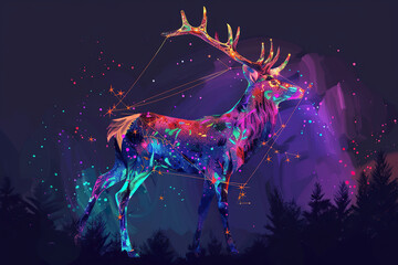 Fototapeta premium Astrological composition with concept of Deer zodiac sign symbol