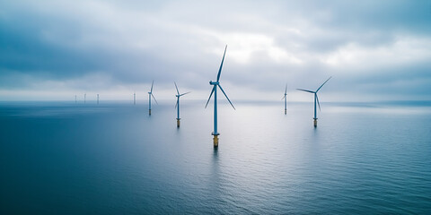 Offshore Wind Turbines in Stormy Sea