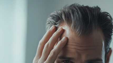 Fototapeta premium Concerned man touching his head with worry.