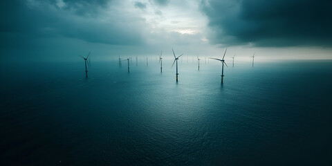 Offshore Wind Turbines in Stormy Sea