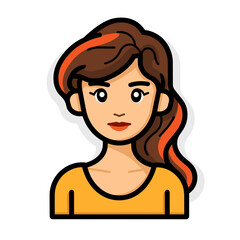 A woman with red hair and a yellow shirt. She is smiling and has red lipstick. The image is of a cartoon character Latino American style