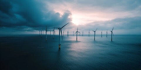 Offshore Wind Turbines in Stormy Sea