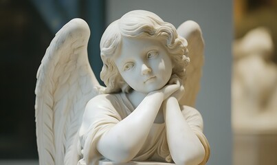 Angel statue made of marble, Generative AI
