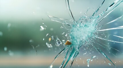 A close up high speed photograph showcasing the shattered remains of safety glass after a controlled impact test to assess its strength durability and resistance to damage
