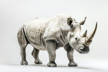 Obraz premium White Rhino Walking in Profile with Large Horns A white rhinoceros walking, showcasing its massive horns and thick skin