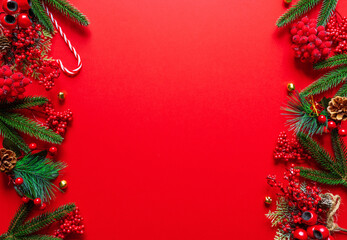 Christmas and new year background concept. Top view of Christmas decoratio.