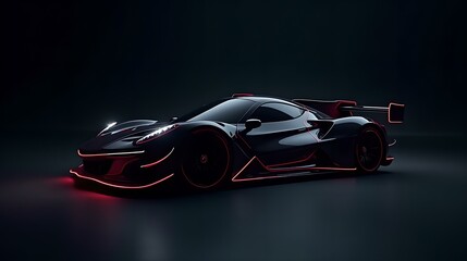 Super sports car with dark background, led lighting, smoke in the background
