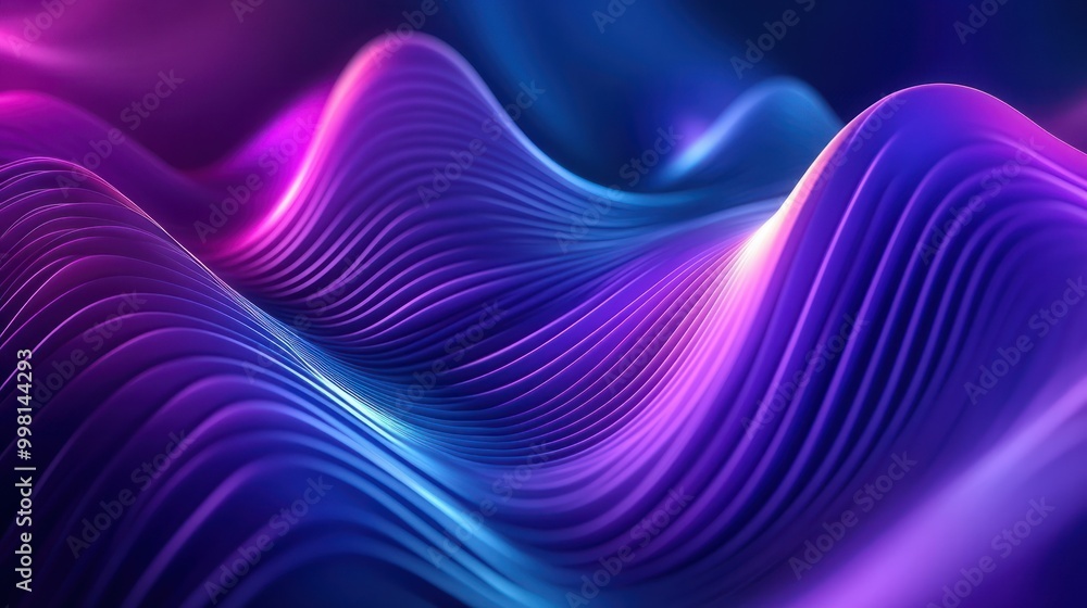 Poster blue purple wave line light gradient dark background. abstract technology big data digital backgroun