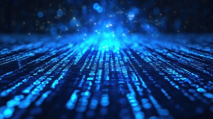 Blue digital binary data on computer screen background