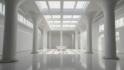 An empty white room with a window, showcasing minimalist design and open space	
