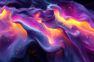 Abstract Swirling Fluid in Purple, Pink, and Yellow Hues with Golden Sparkle