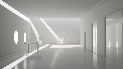 An empty white room with a window, showcasing minimalist design and open space	